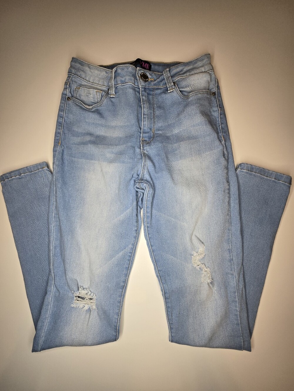YMI Jeans USA Girls Size 5 Skinny Jeans Light Wash Distressed Ripped Stretch